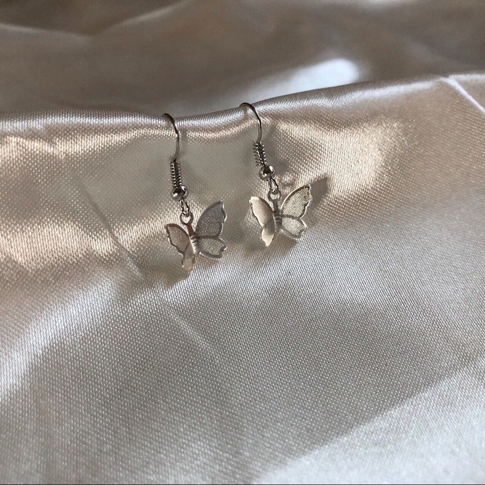 Dainty Silver Butterfly Earrings - Picture 1 of 4